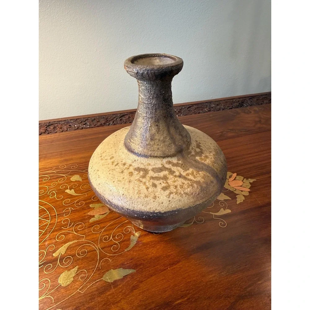 Vintage Studio Pottery Vase, Signed‎ Brown Drip Glaze Bud Vase